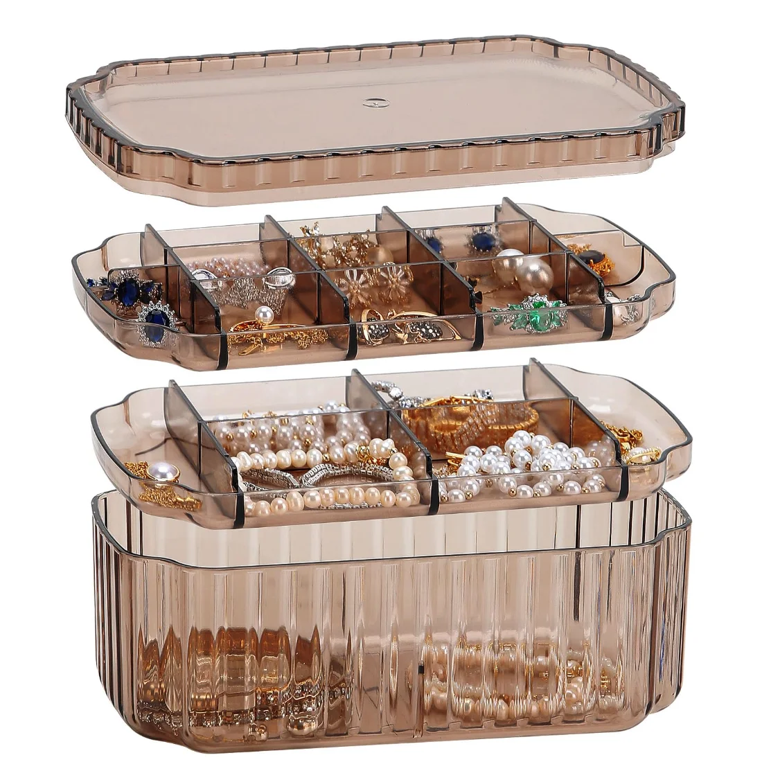 LETURE 3-Tier Jewelry Organizer Box in Coffee, view 2