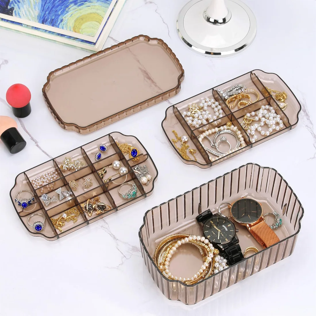 LETURE 3-Tier Jewelry Organizer Box in Coffee, view 3