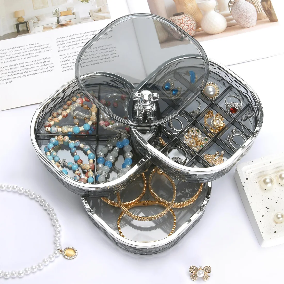 LETURE 3-Tier Rotating Ripple Organizer in Grey, view 2
