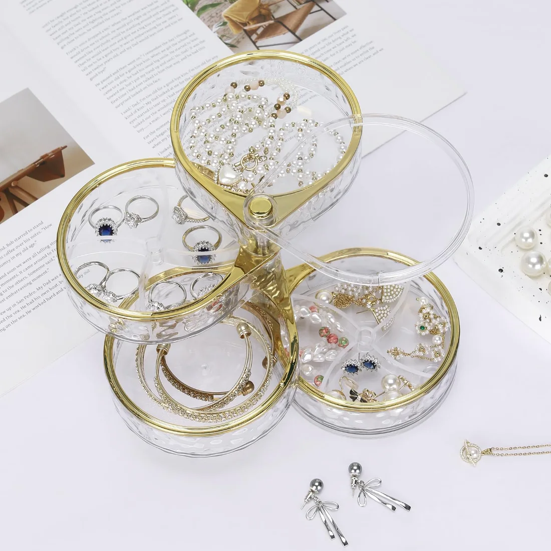 LETURE 4-Tier Rotating Jewelry Organizer in Clear, view 3