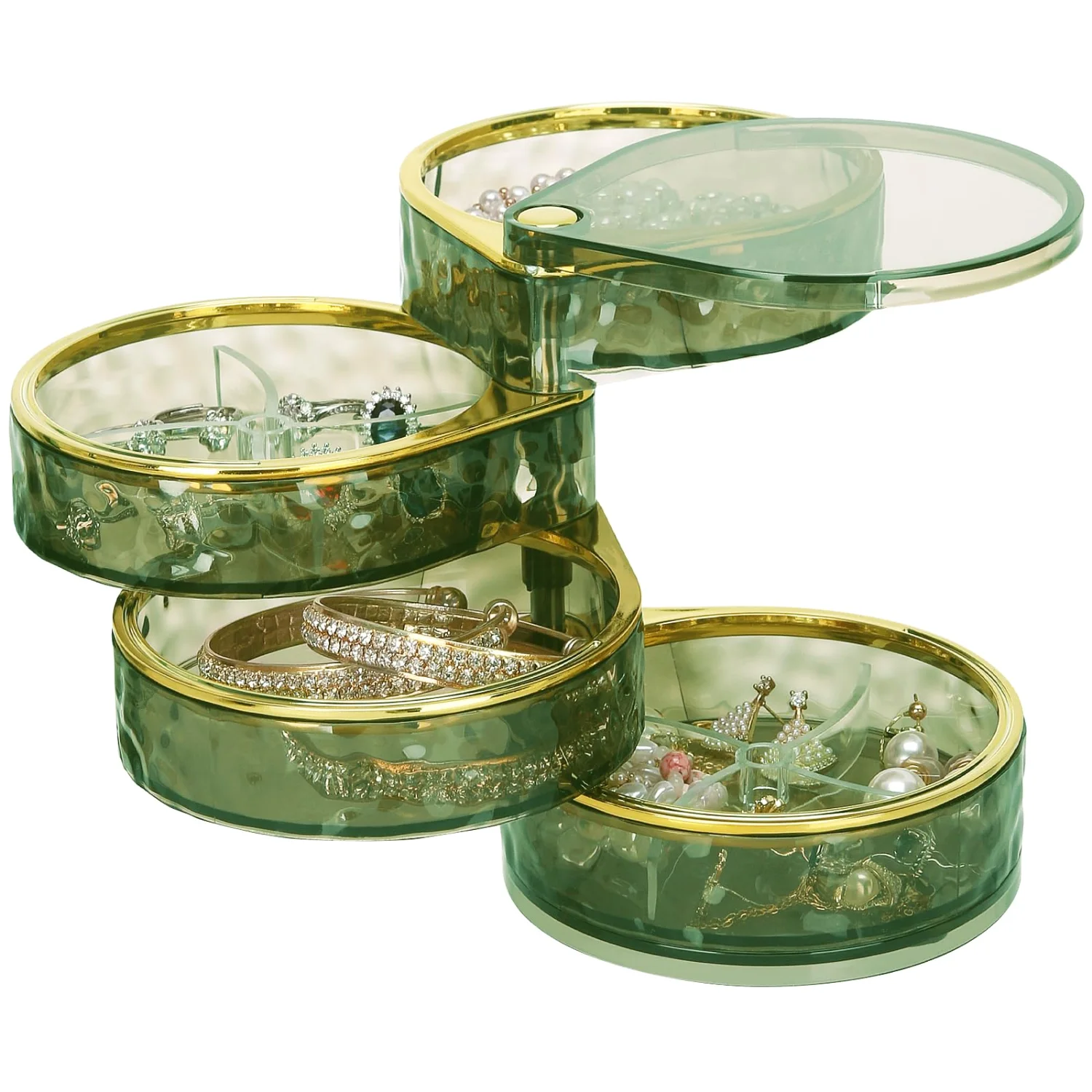 LETURE 4-Tier Rotating Jewelry Organizer in Green & Clear