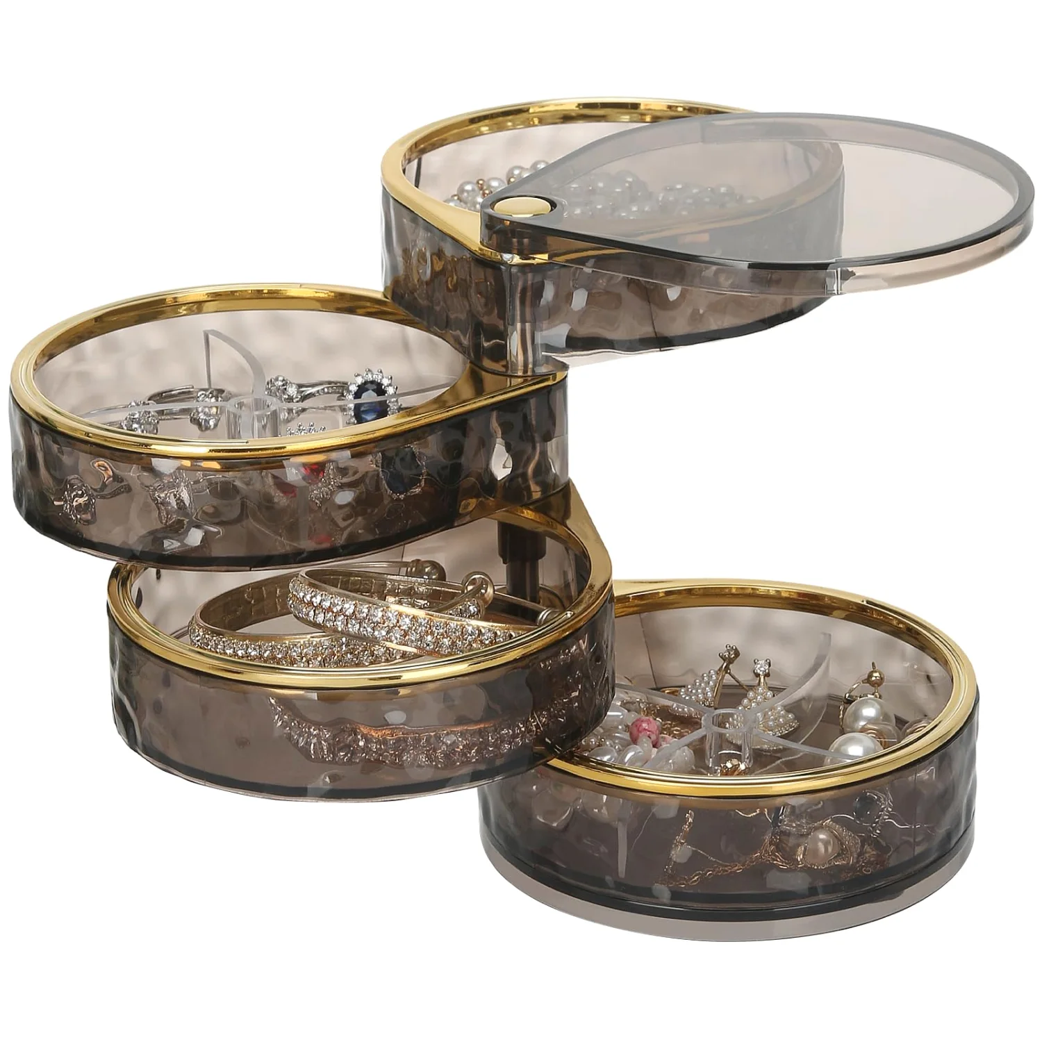 LETURE 4-Tier Rotating Jewelry Organizer in Grey & Clear