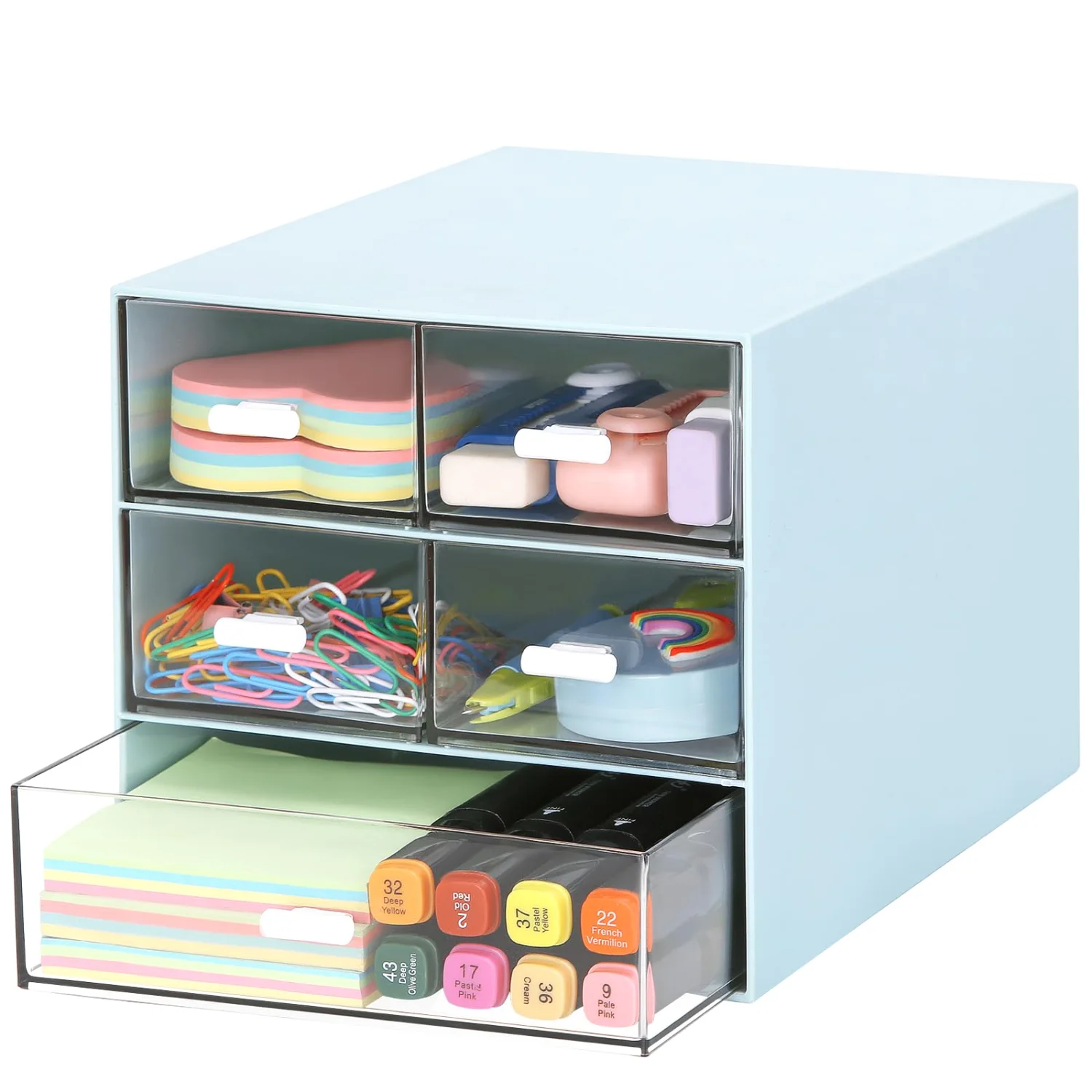 LETURE 5-Drawer Desk Organizer in Blue, 5 drawers
