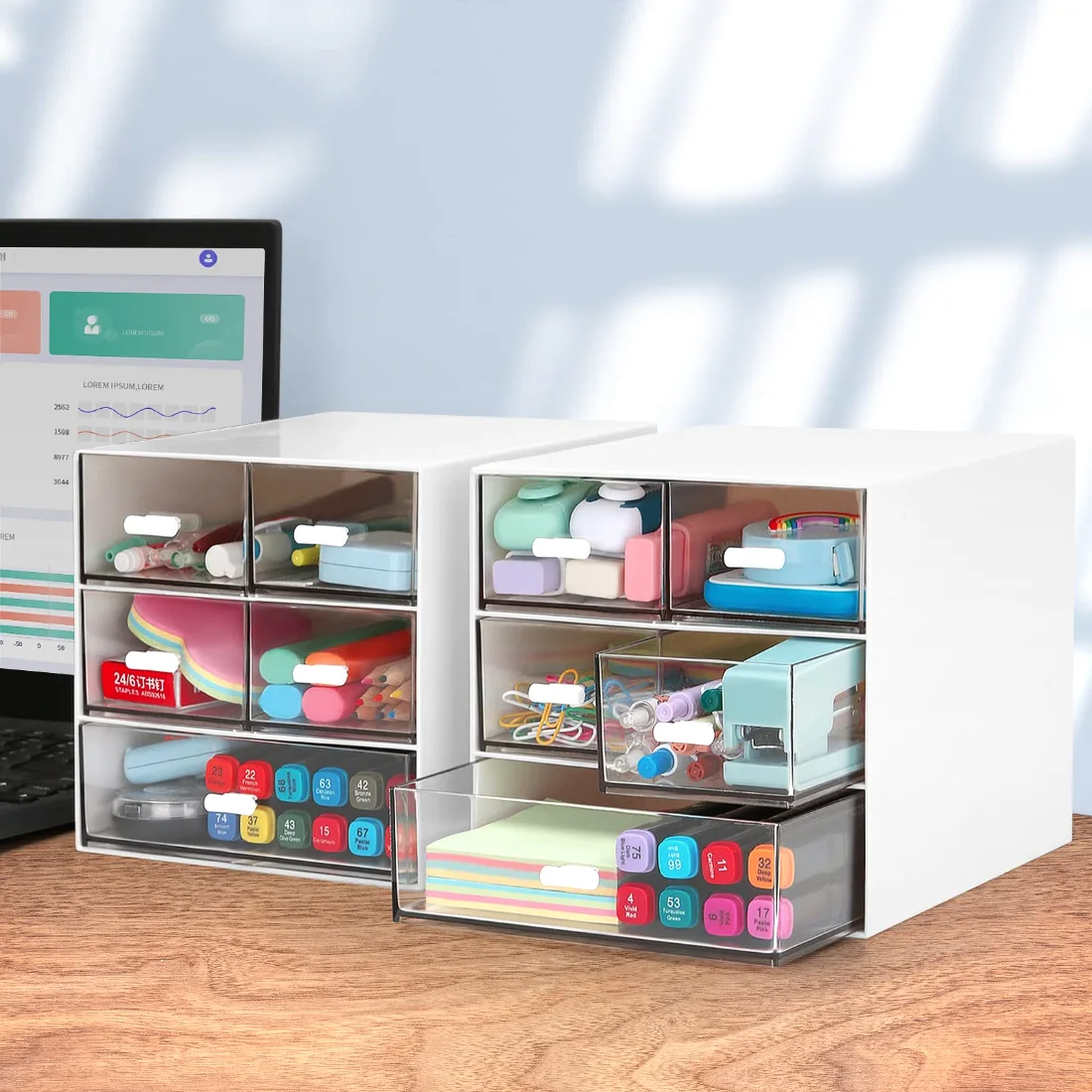LETURE 5-Drawer Desk Organizer in White, 5 drawers, view 2