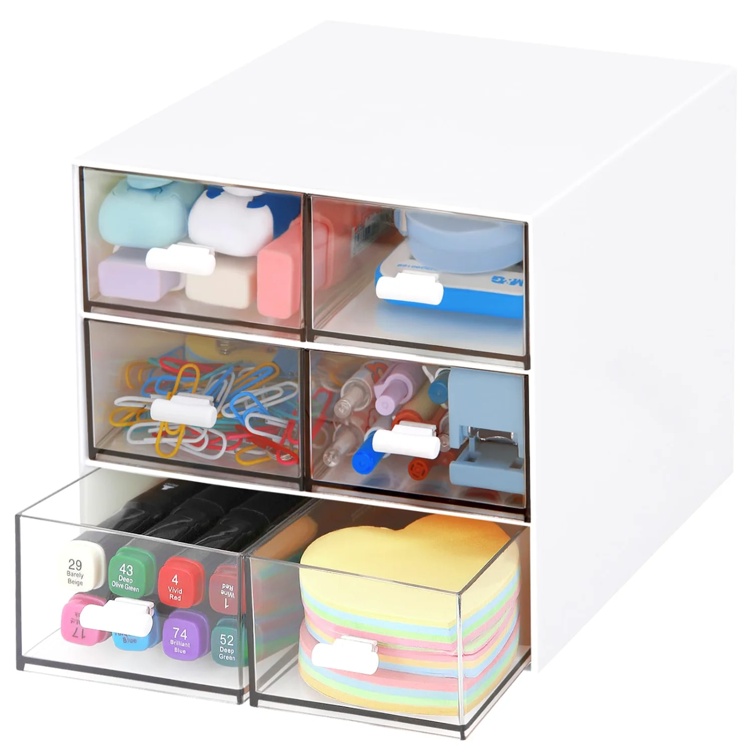 LETURE 5-Drawer Desk Organizer in White, 6 drawers
