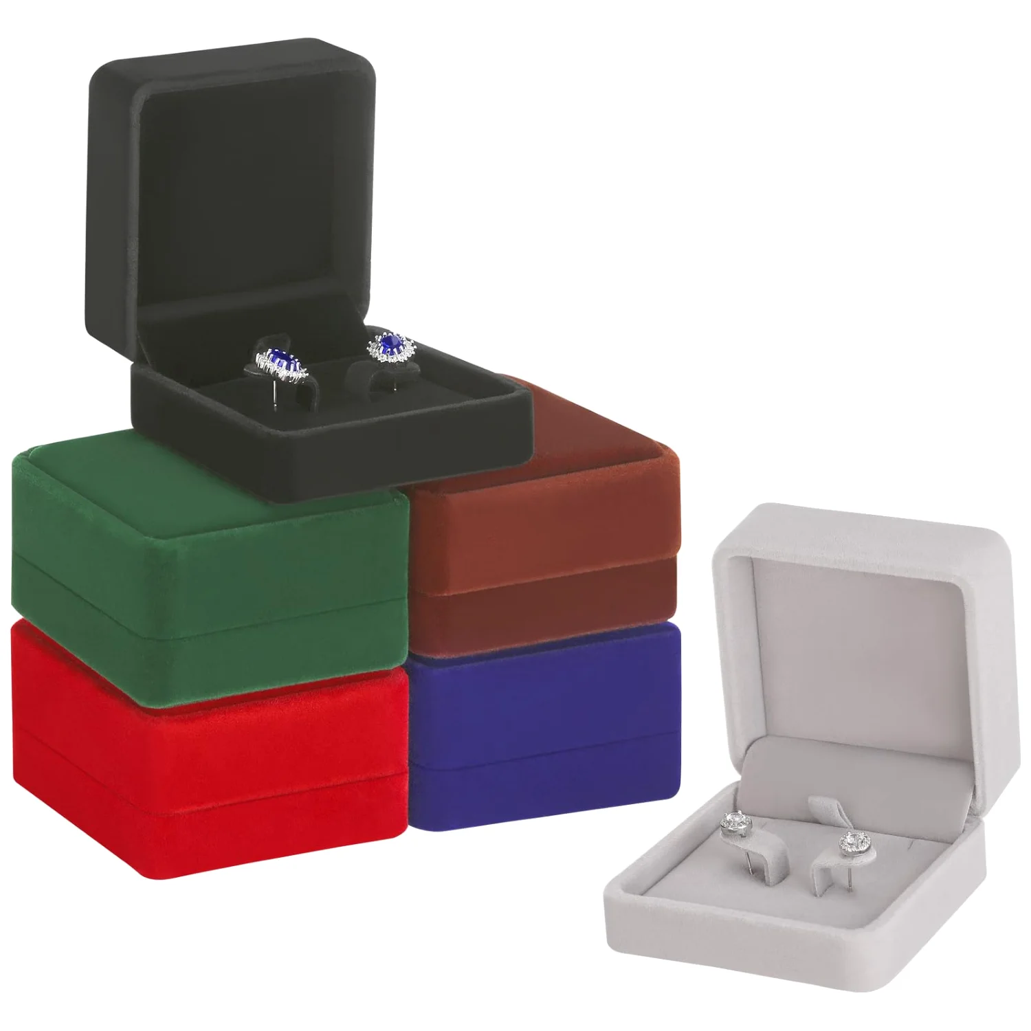 LETURE Black Velvet Earring Boxes, Set of 6 in Black