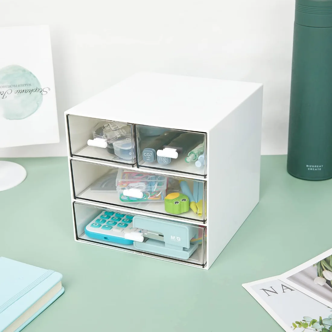 LETURE Clear 4-Drawer Desk Organizer in White, 4 drawers, view 4