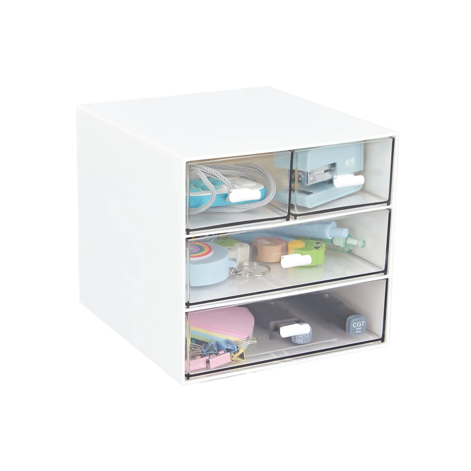 LETURE Clear 4-Drawer Desk Organizer in White, 4 drawers