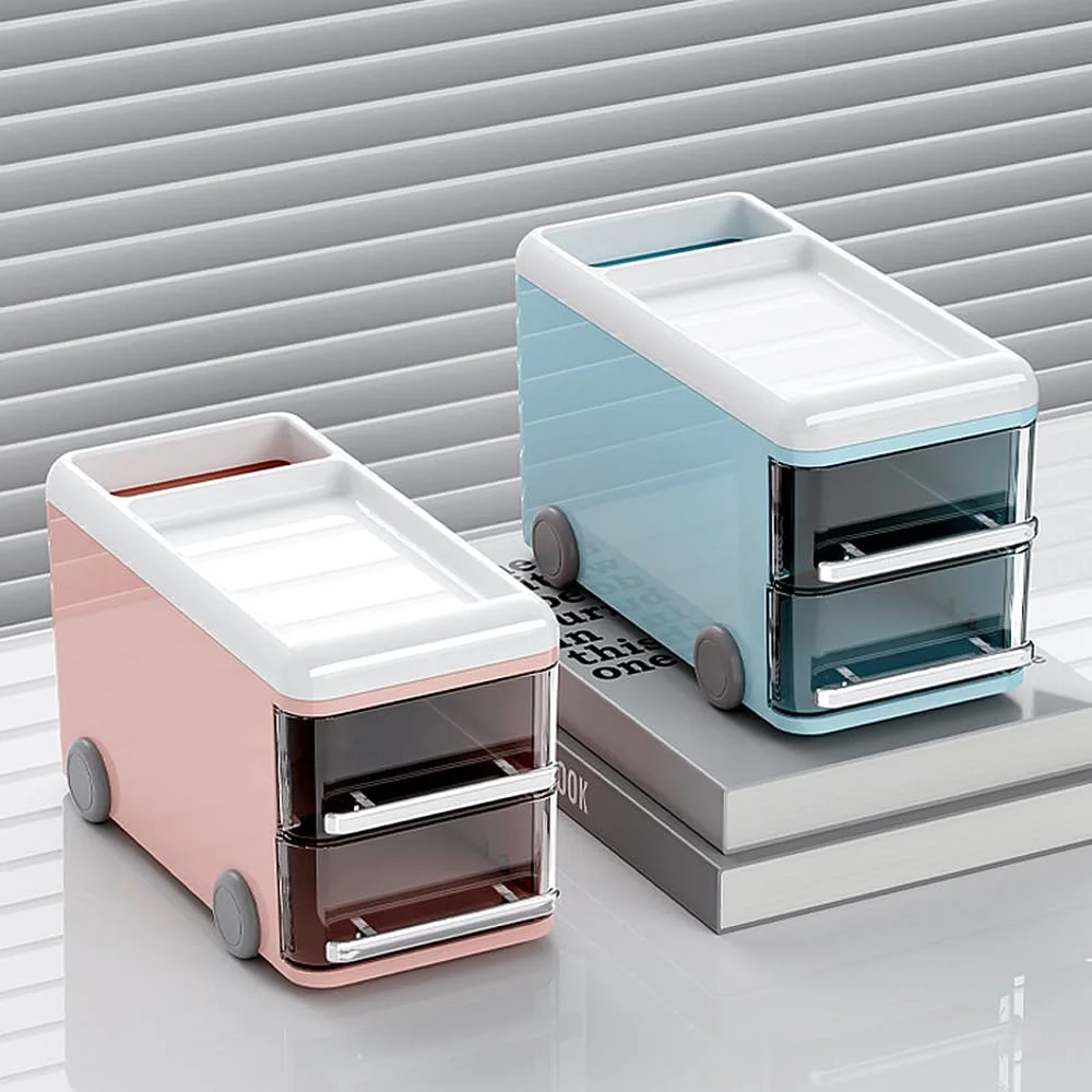 LETURE Compact Desk Organizer with Drawers in Blue, view 3