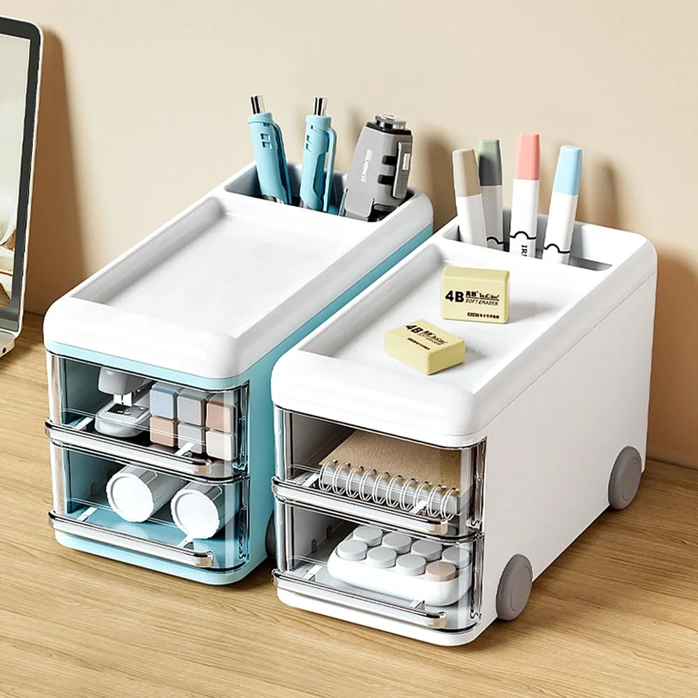 LETURE Compact Desk Organizer with Drawers in White, view 2