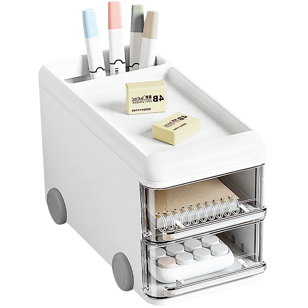 LETURE Compact Desk Organizer with Drawers in White
