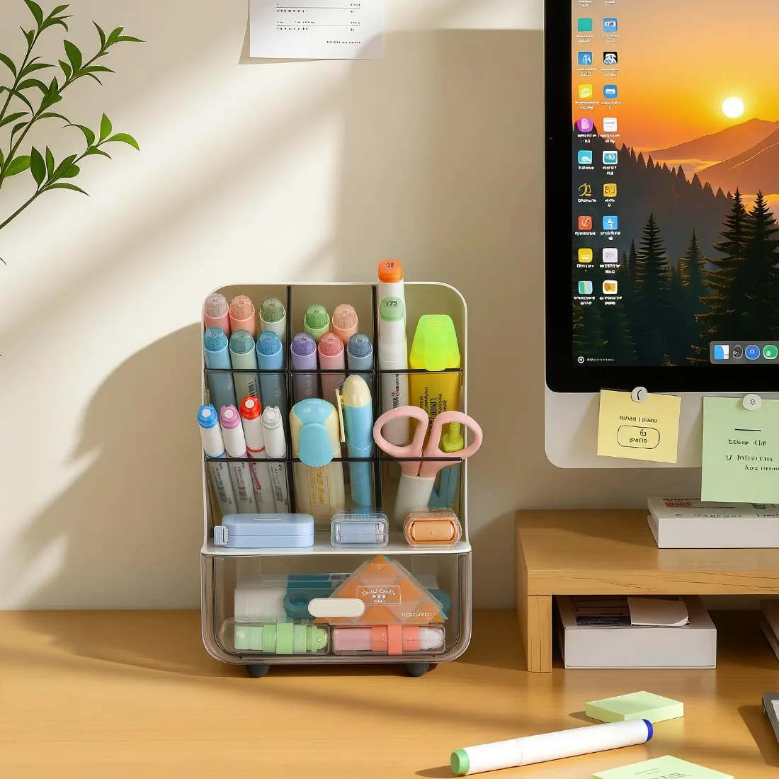 LETURE Desk Organizer with 6 Compartments in White, view 3