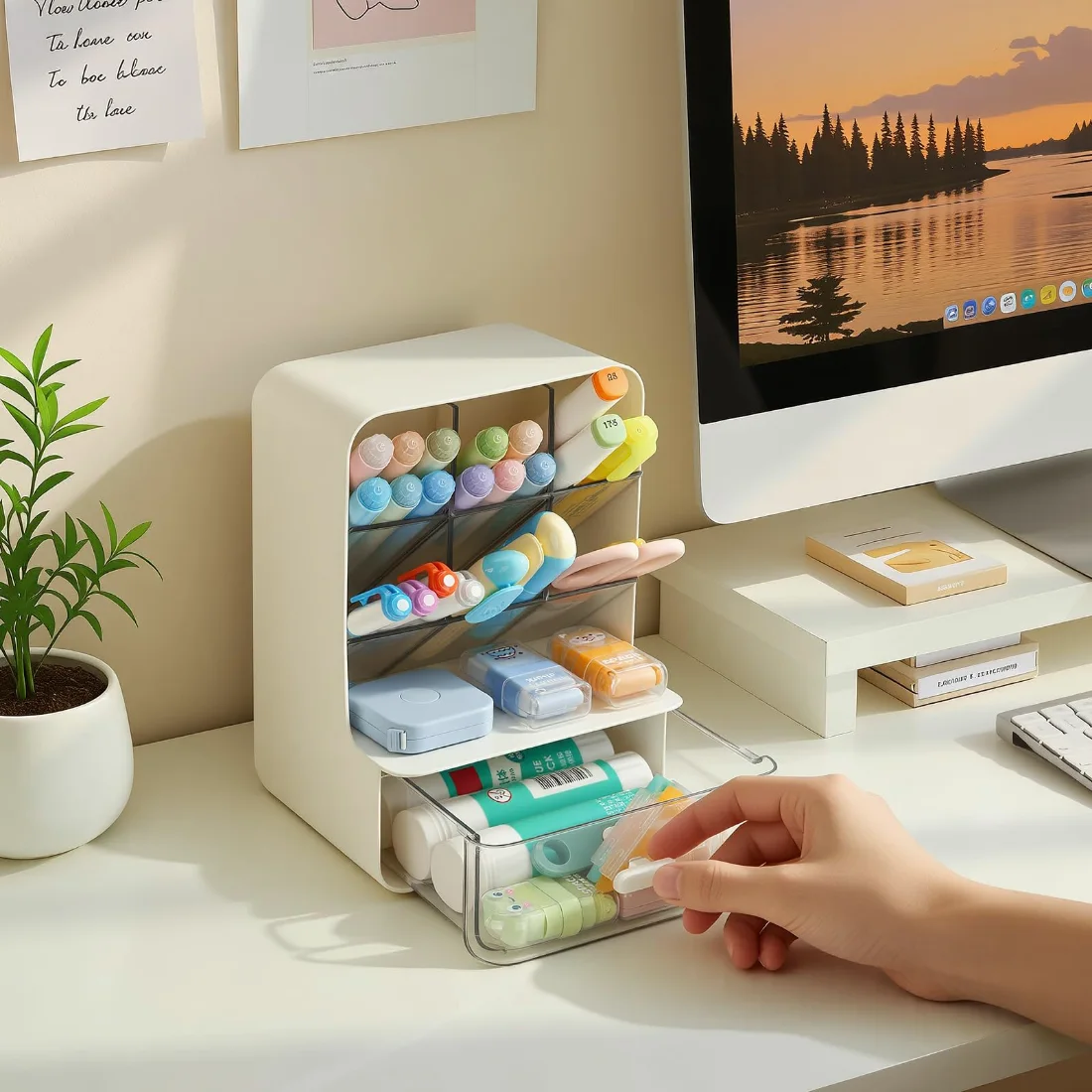 LETURE Desk Organizer with 6 Compartments in White, view 4