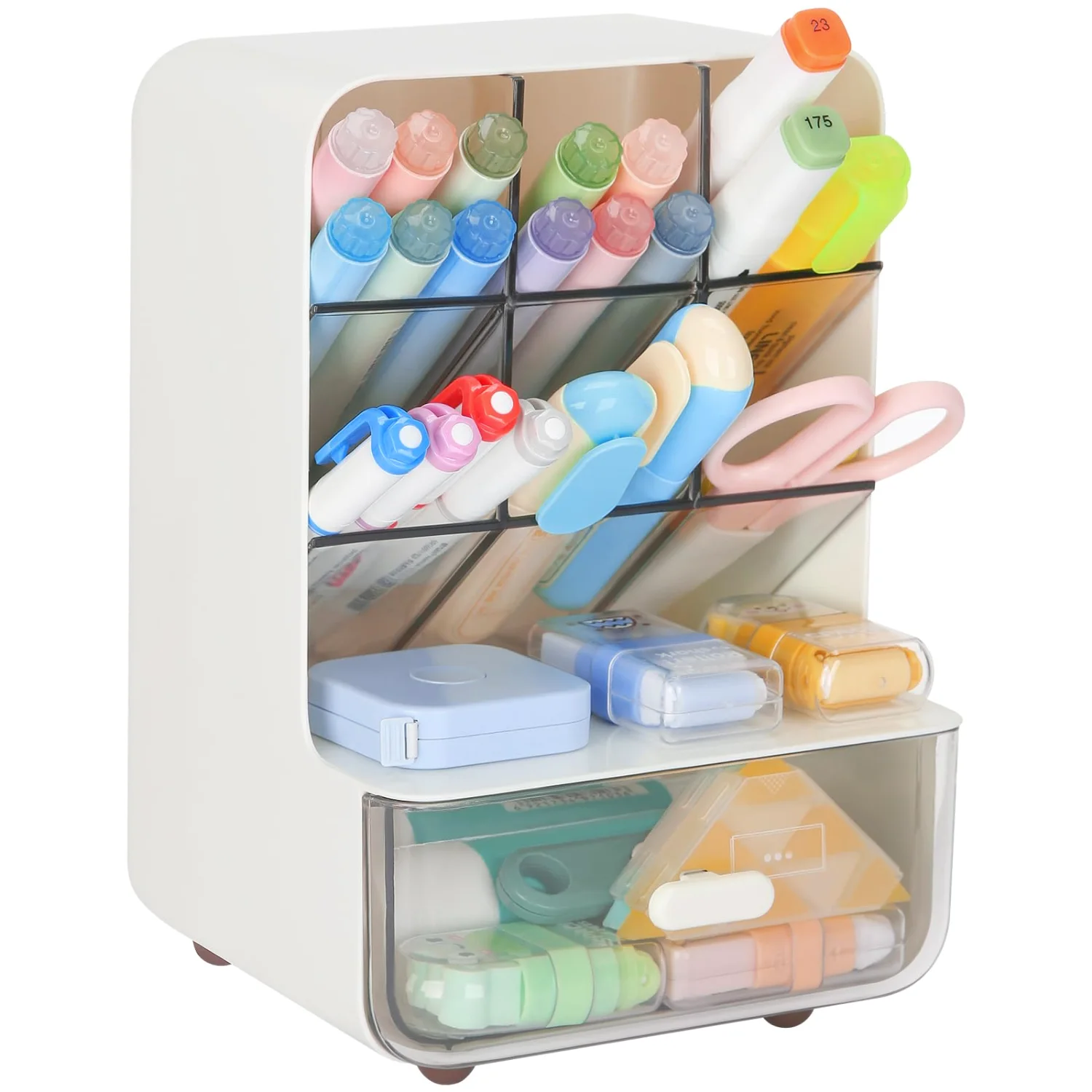 LETURE Desk Organizer with 6 Compartments in White