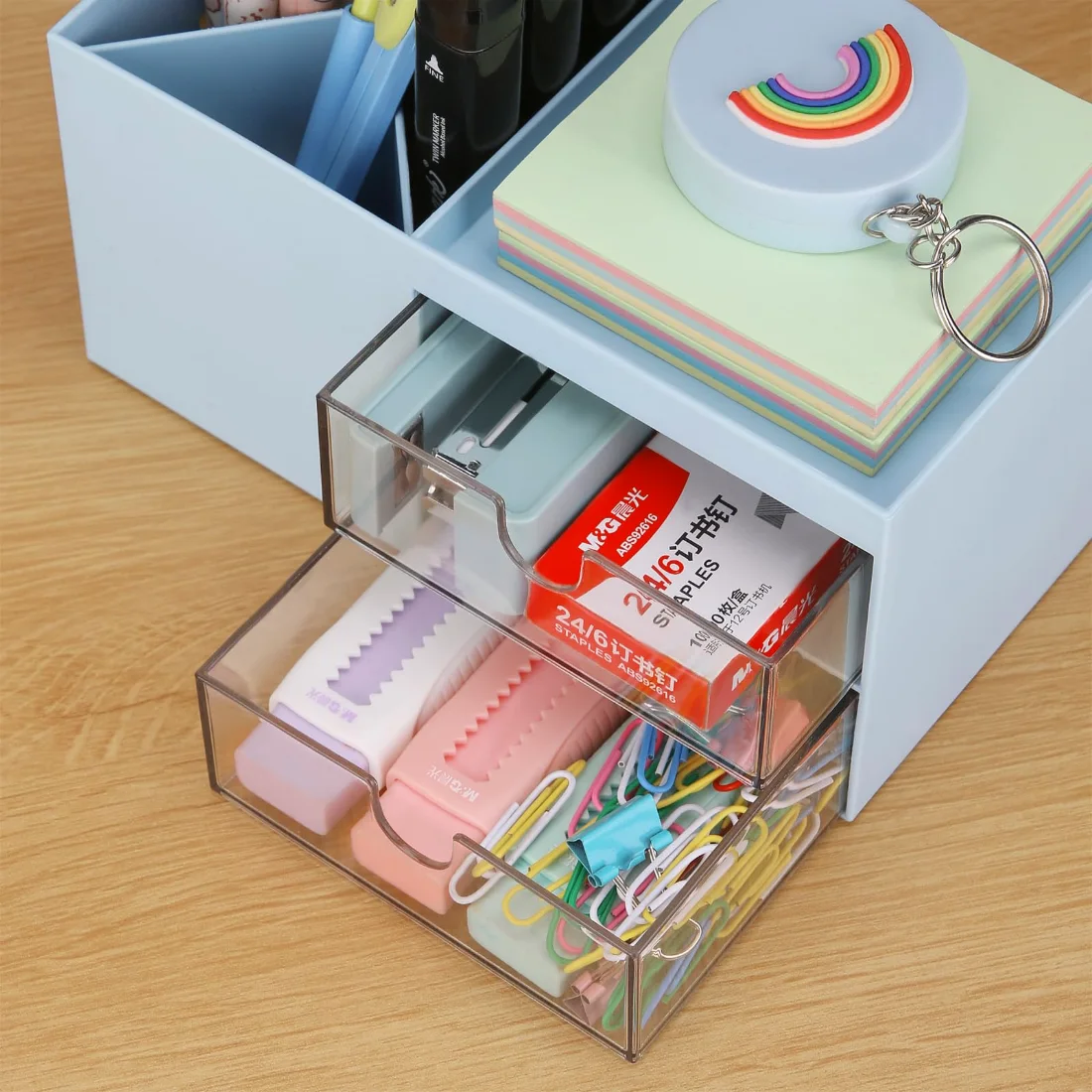 LETURE Desk Organizer with Drawer in Blue, view 5