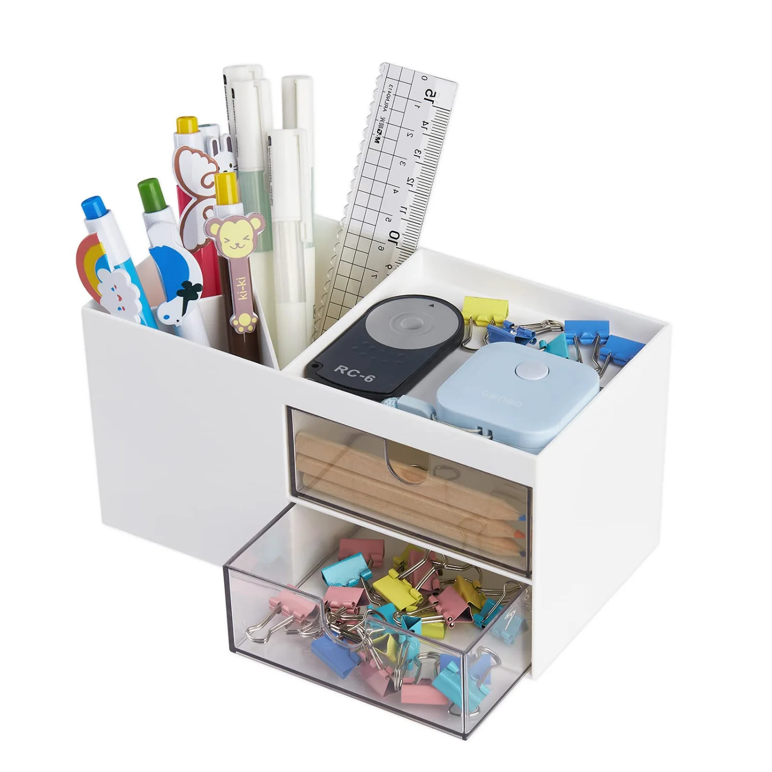 LETURE Desk Organizer with Drawer in White