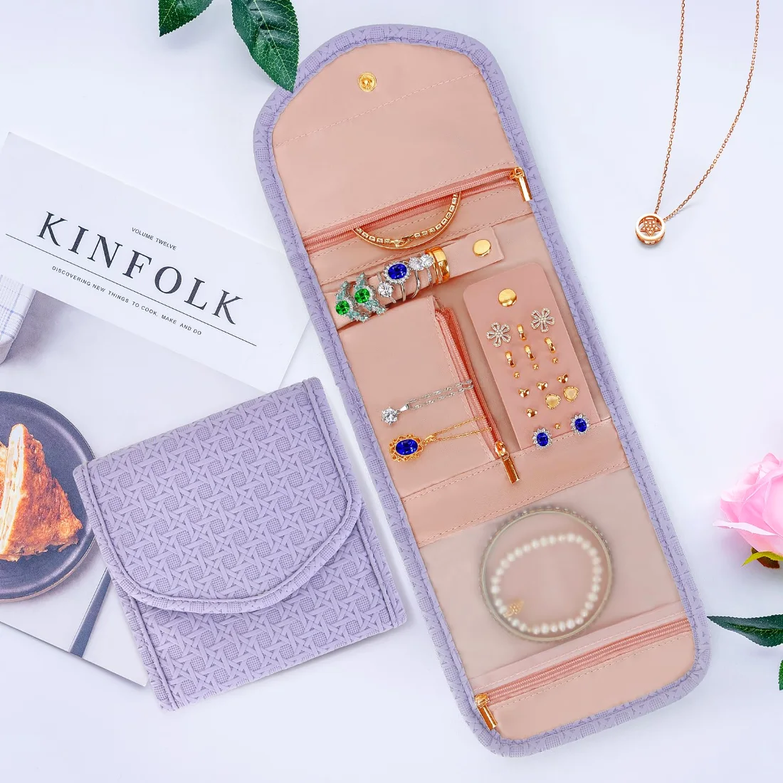 LETURE Foldable Travel Jewelry Roll in Purple, view 4