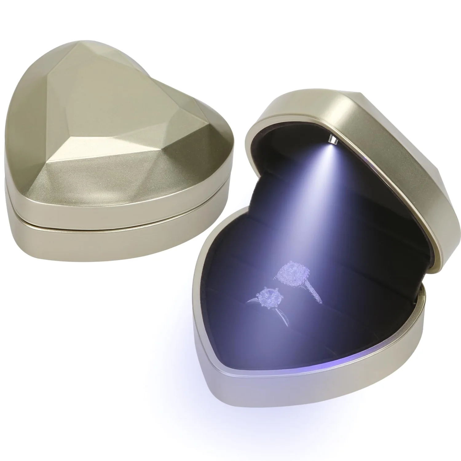 LETURE Heart LED Double Ring Box in Gold
