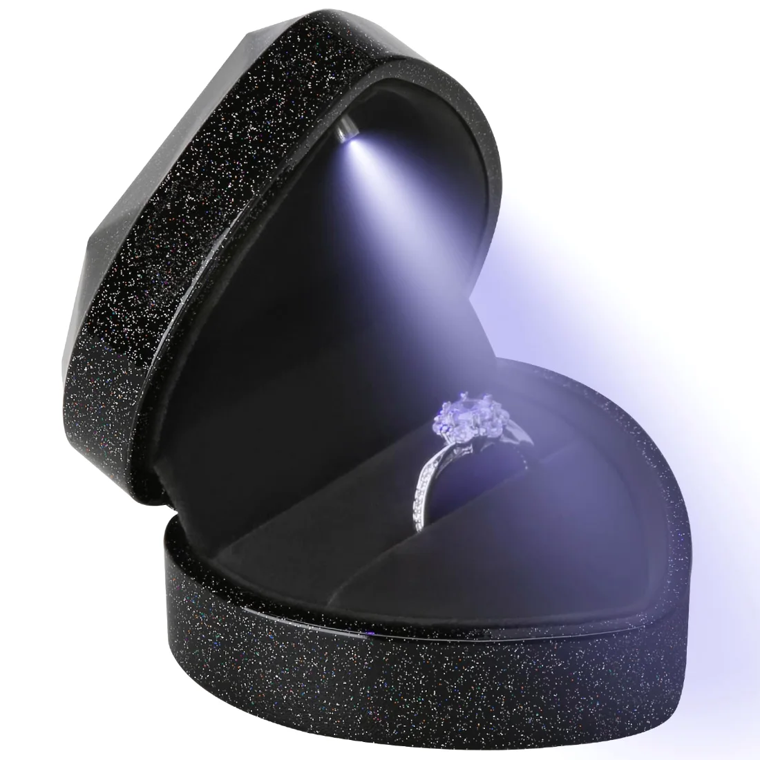 LETURE Heart LED Ring Box in Sky Black, view 2