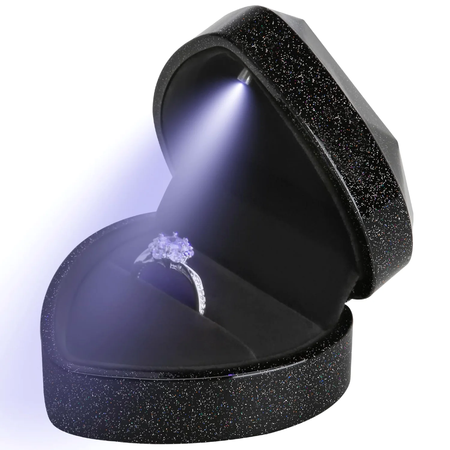 LETURE Heart LED Ring Box in Sky Black