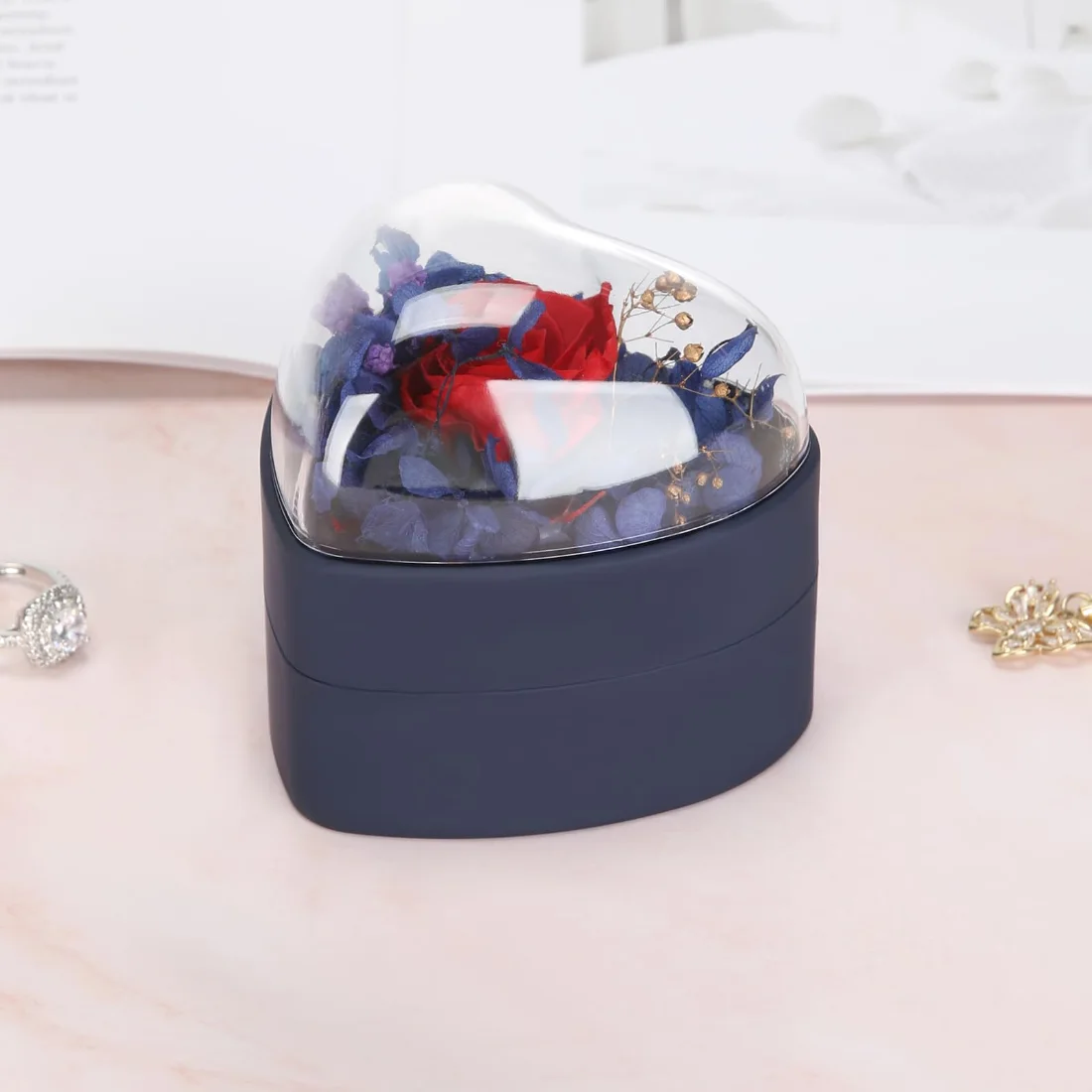LETURE Heart Pendant Box with Flower in Blue, view 4