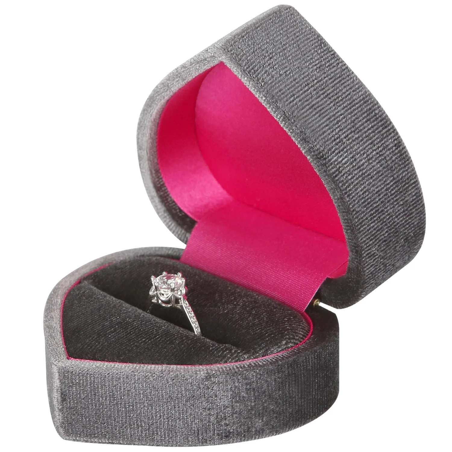 LETURE Heart Velvet Ring Box in Grey