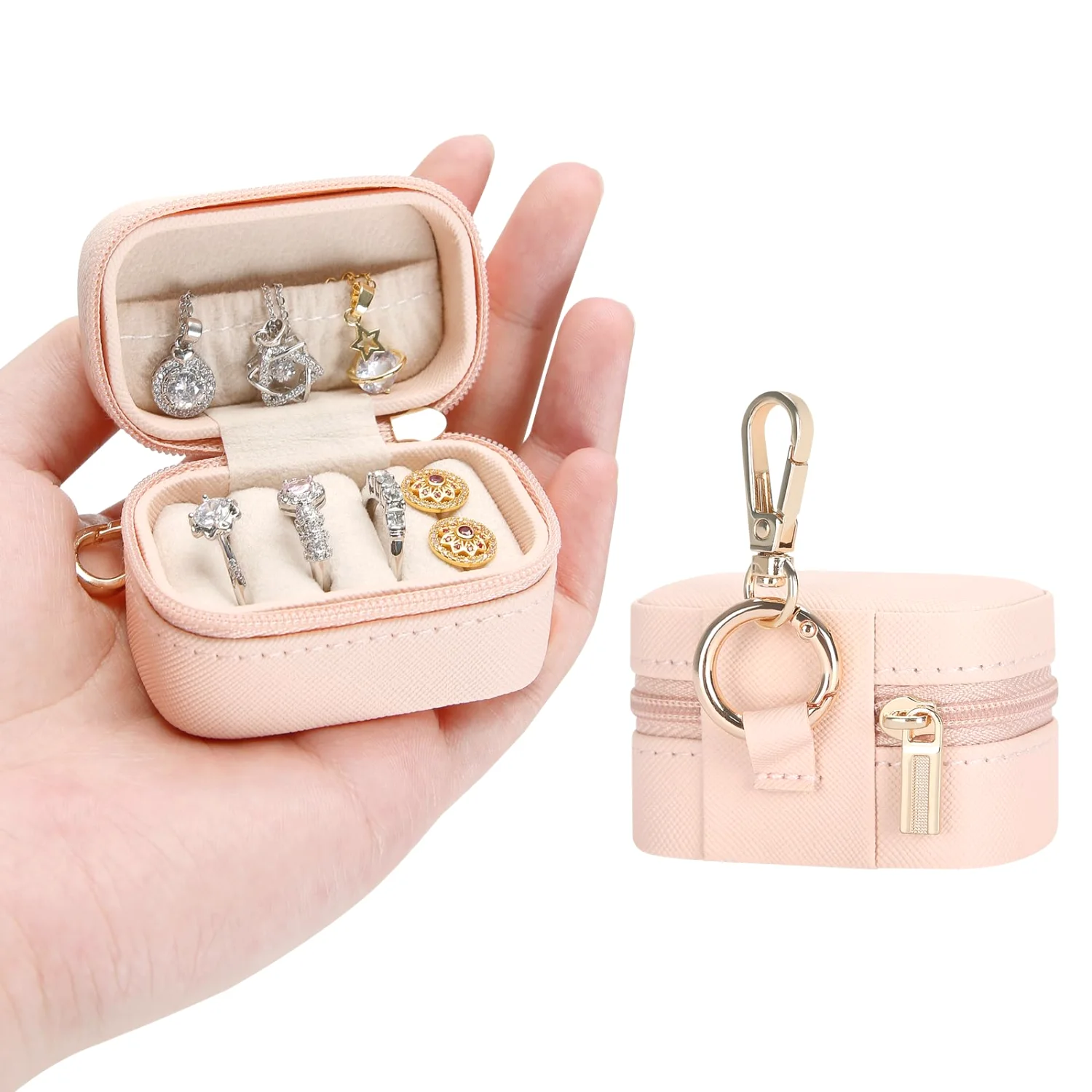 LETURE Keychain Travel Ring Box in Pink