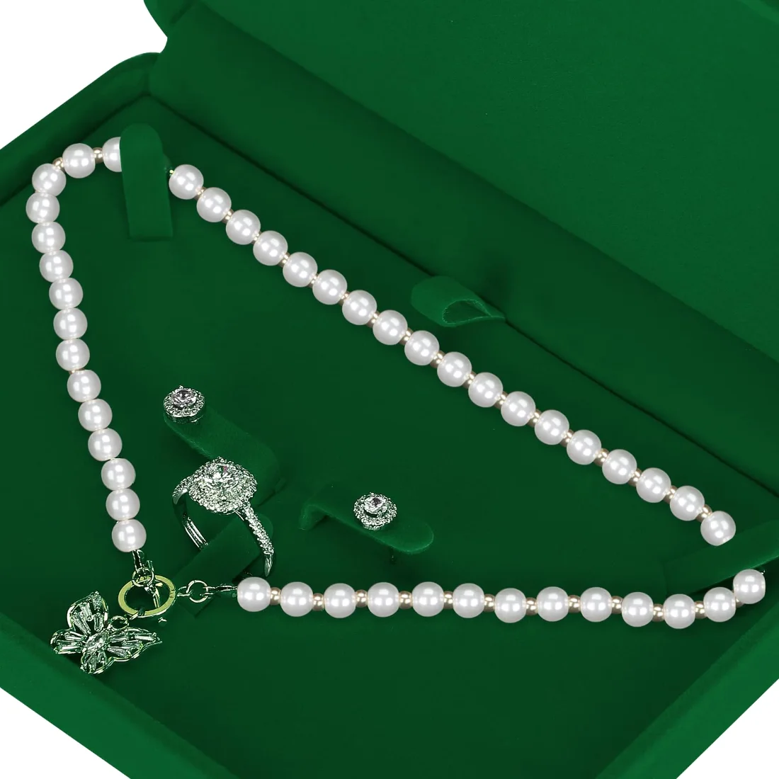 LETURE Large Velvet Set Box in Green, view 3