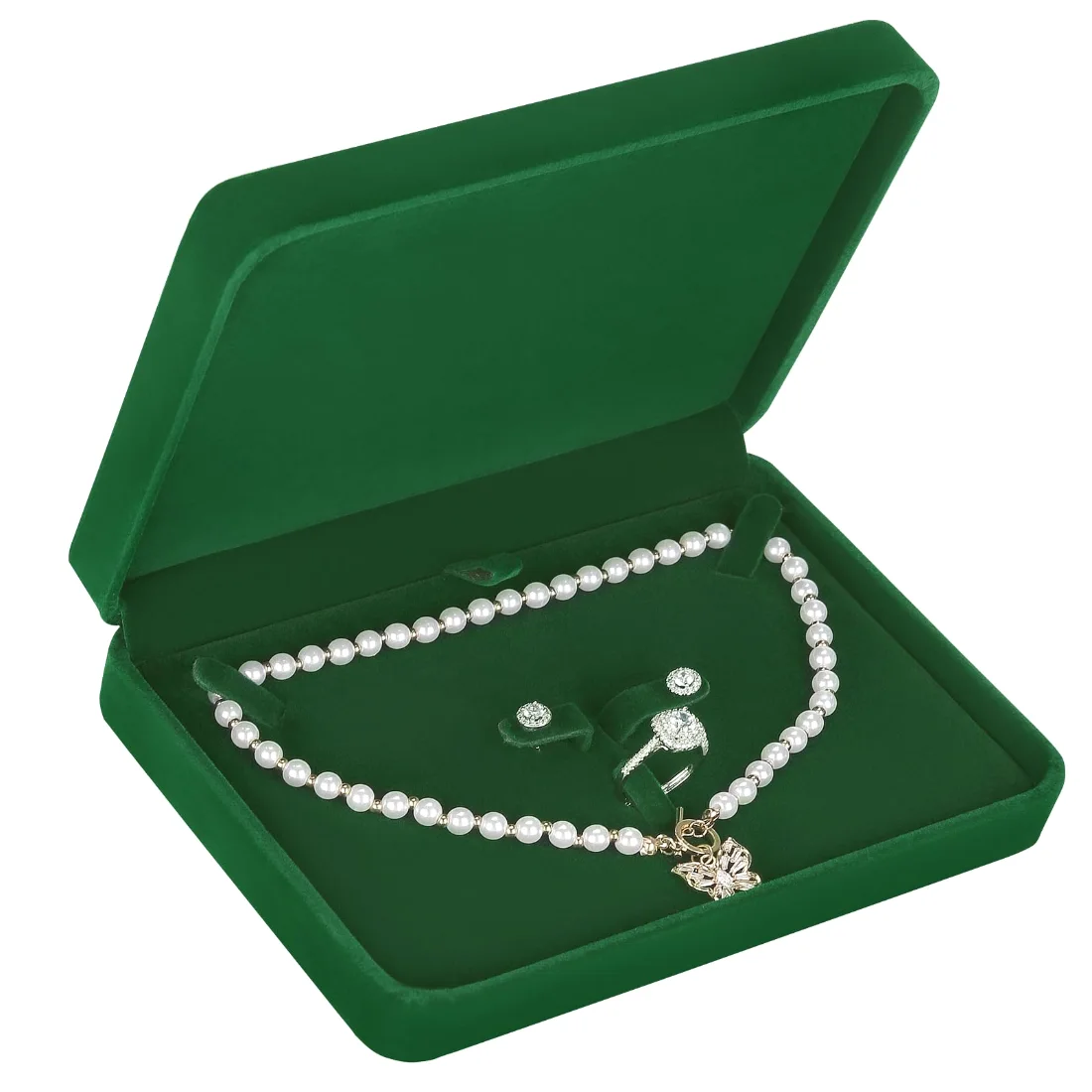 LETURE Large Velvet Set Box in Green, view 4