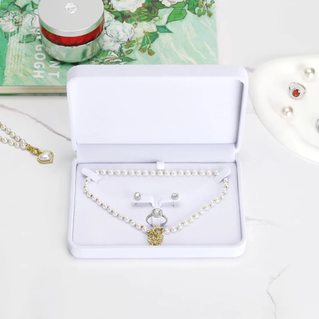 LETURE Large Velvet Set Box in White, view 5