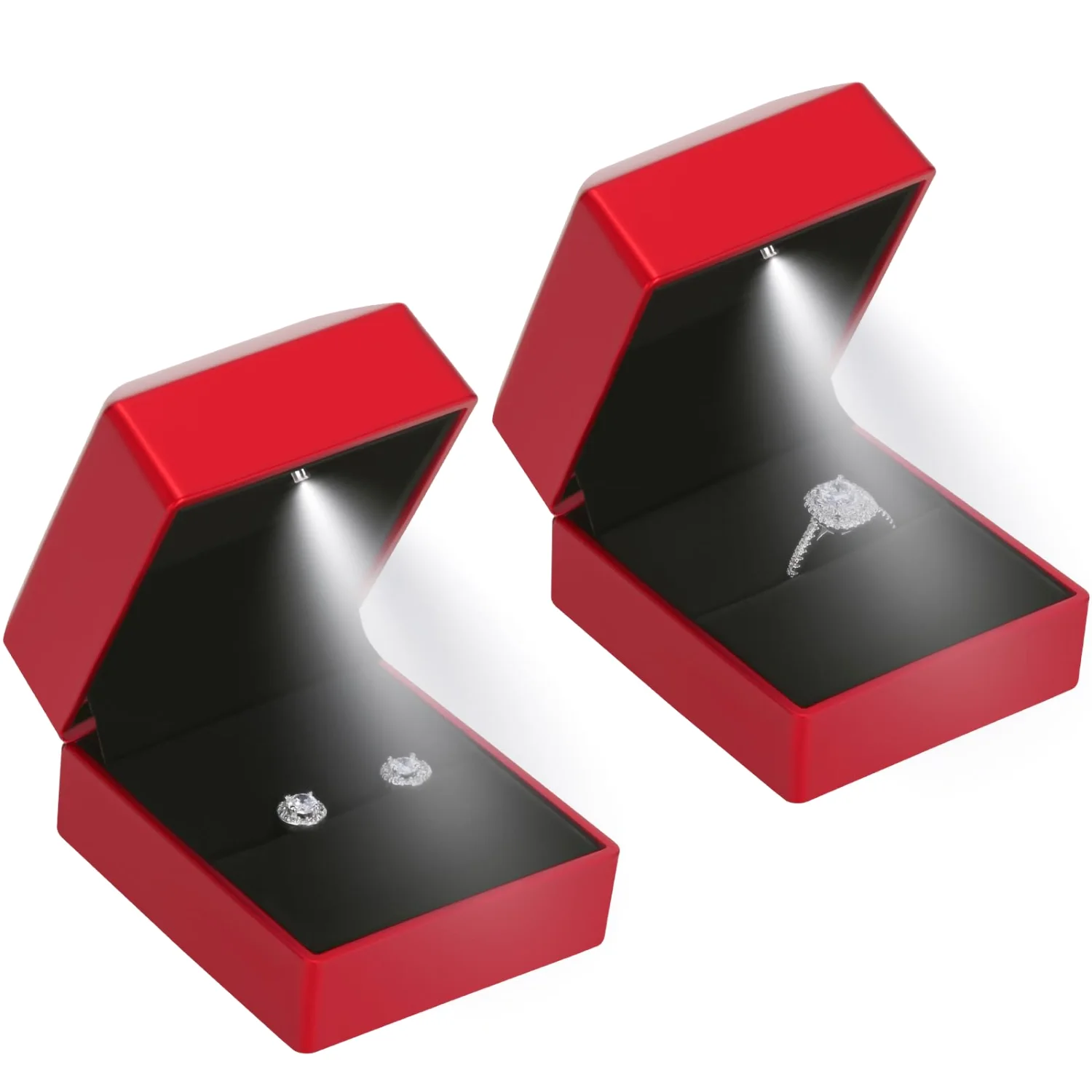 LETURE LED Ring and Earring Boxes, Set of 2 in Red