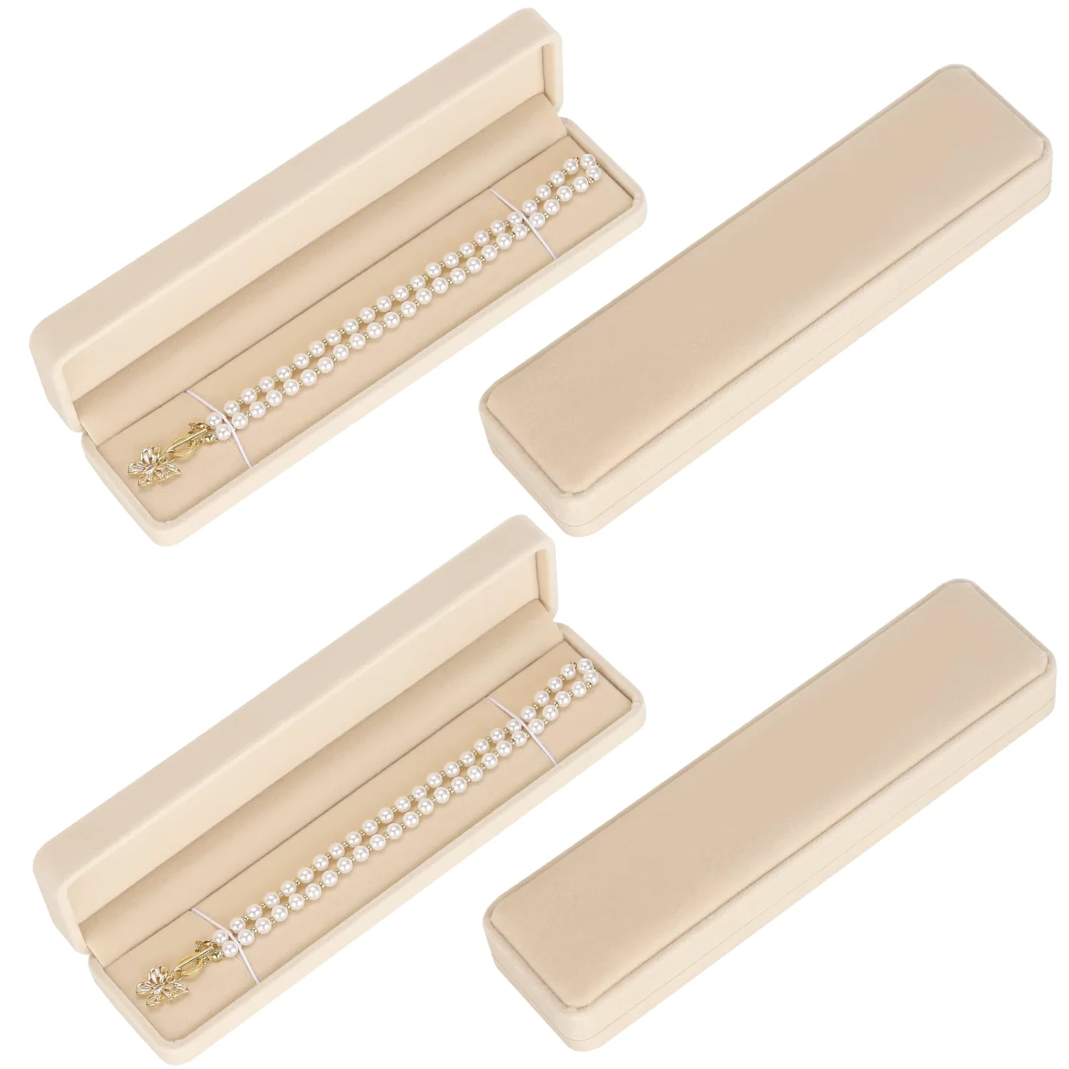 LETURE Long Velvet Boxes, Set of 4 in Apricot