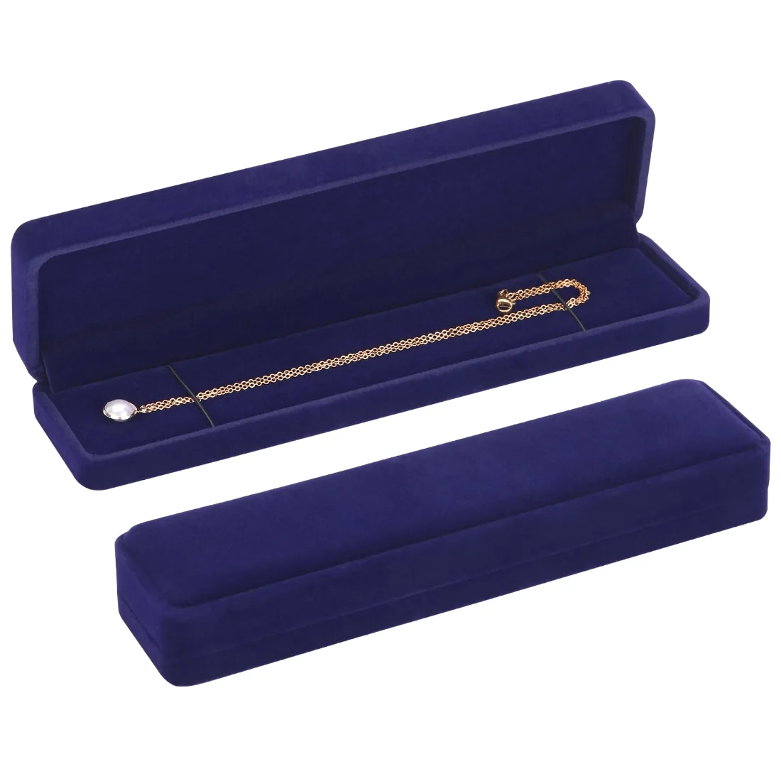 LETURE Long Velvet Boxes, Set of 4 in Blue, view 3