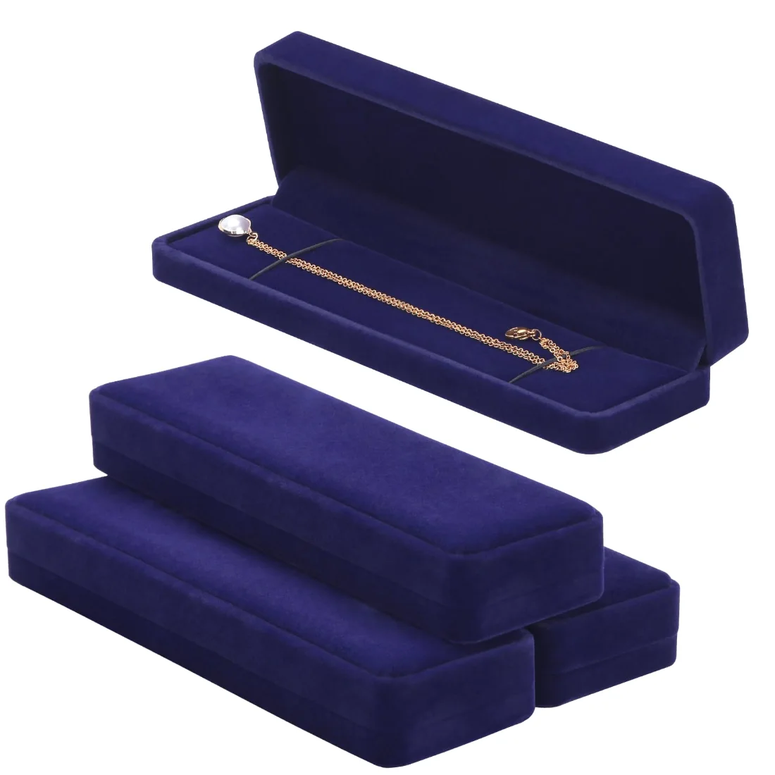 LETURE Long Velvet Boxes, Set of 4 in Blue, view 4