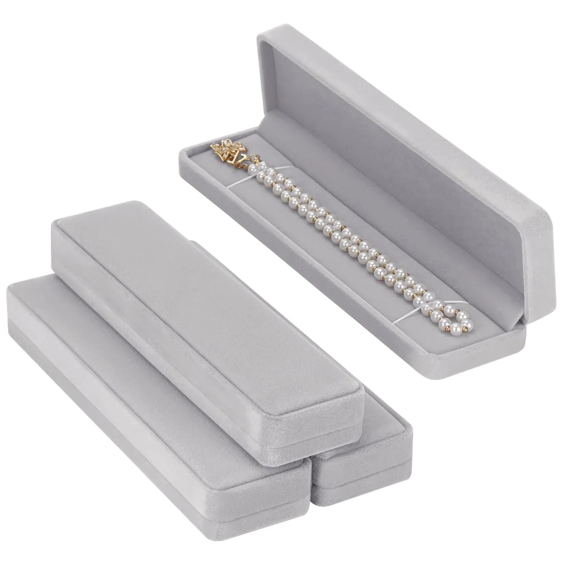 LETURE Long Velvet Boxes, Set of 4 in Grey, view 2