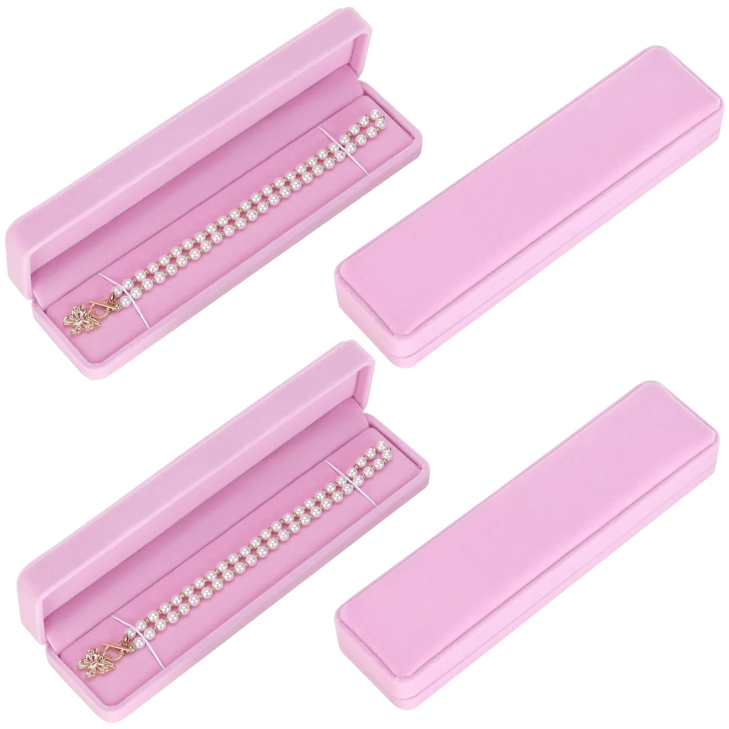 LETURE Long Velvet Boxes, Set of 4 in Pink