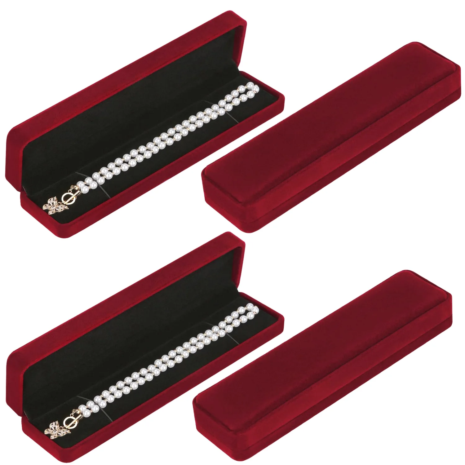 LETURE Long Velvet Boxes, Set of 4 in Red