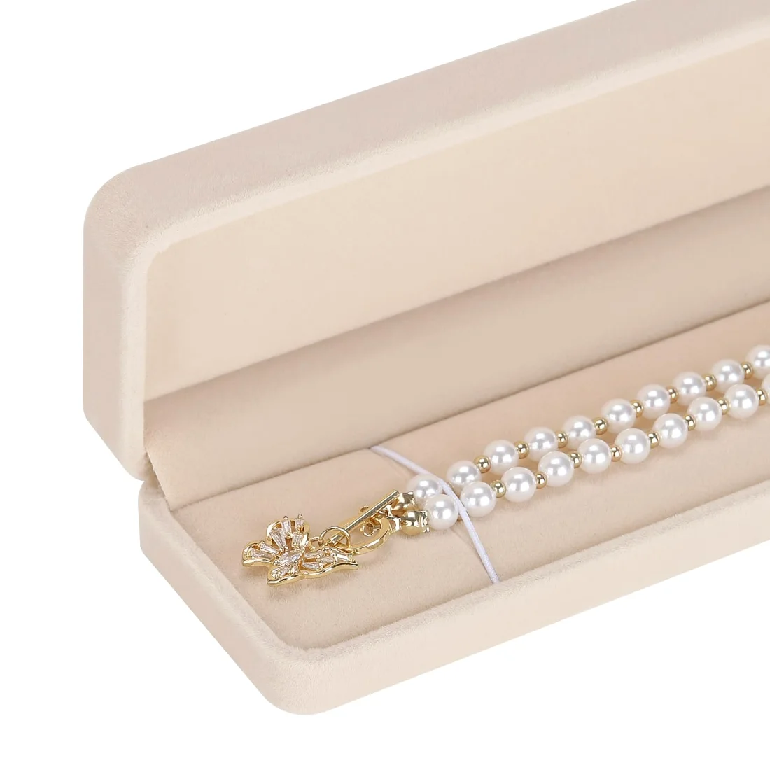 LETURE Long Velvet Chain Boxes, Set of 2 in Apricot, view 4