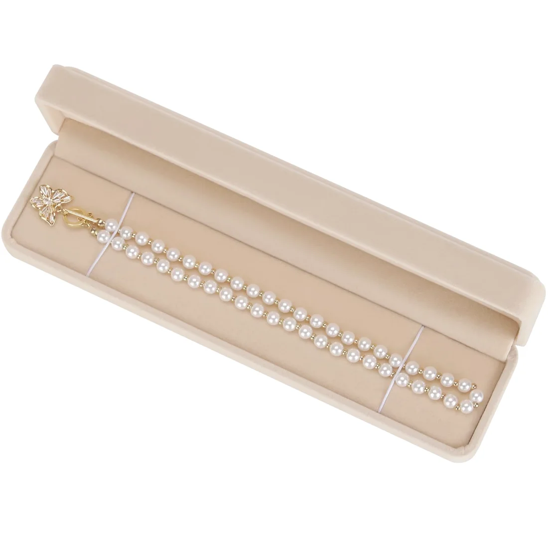 LETURE Long Velvet Chain Boxes, Set of 2 in Apricot, view 5