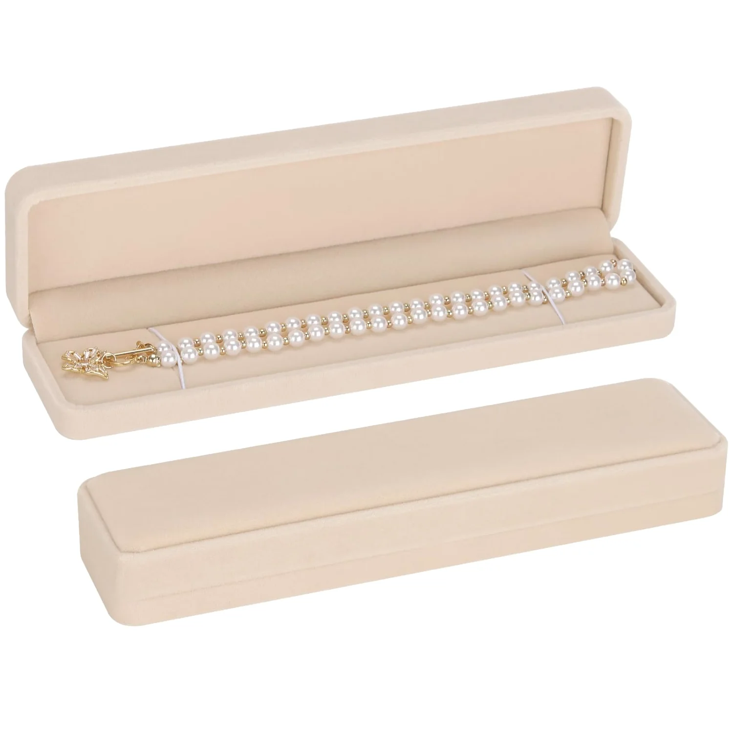 LETURE Long Velvet Chain Boxes, Set of 2 in Apricot