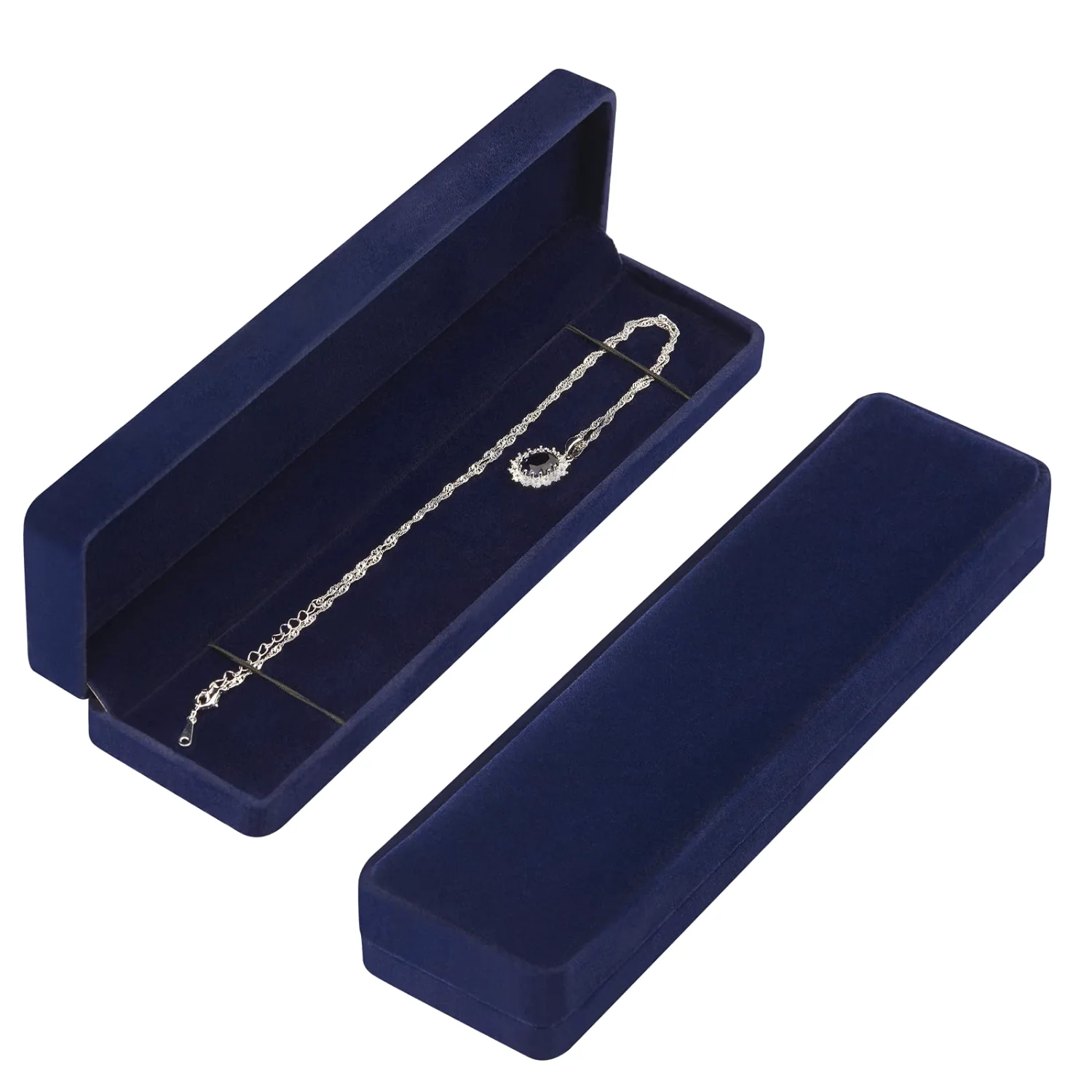 LETURE Long Velvet Chain Boxes, Set of 2 in Blue