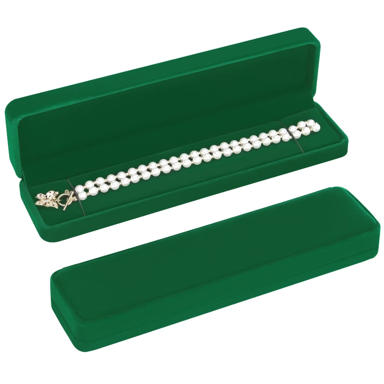 LETURE Long Velvet Chain Boxes, Set of 2 in Green