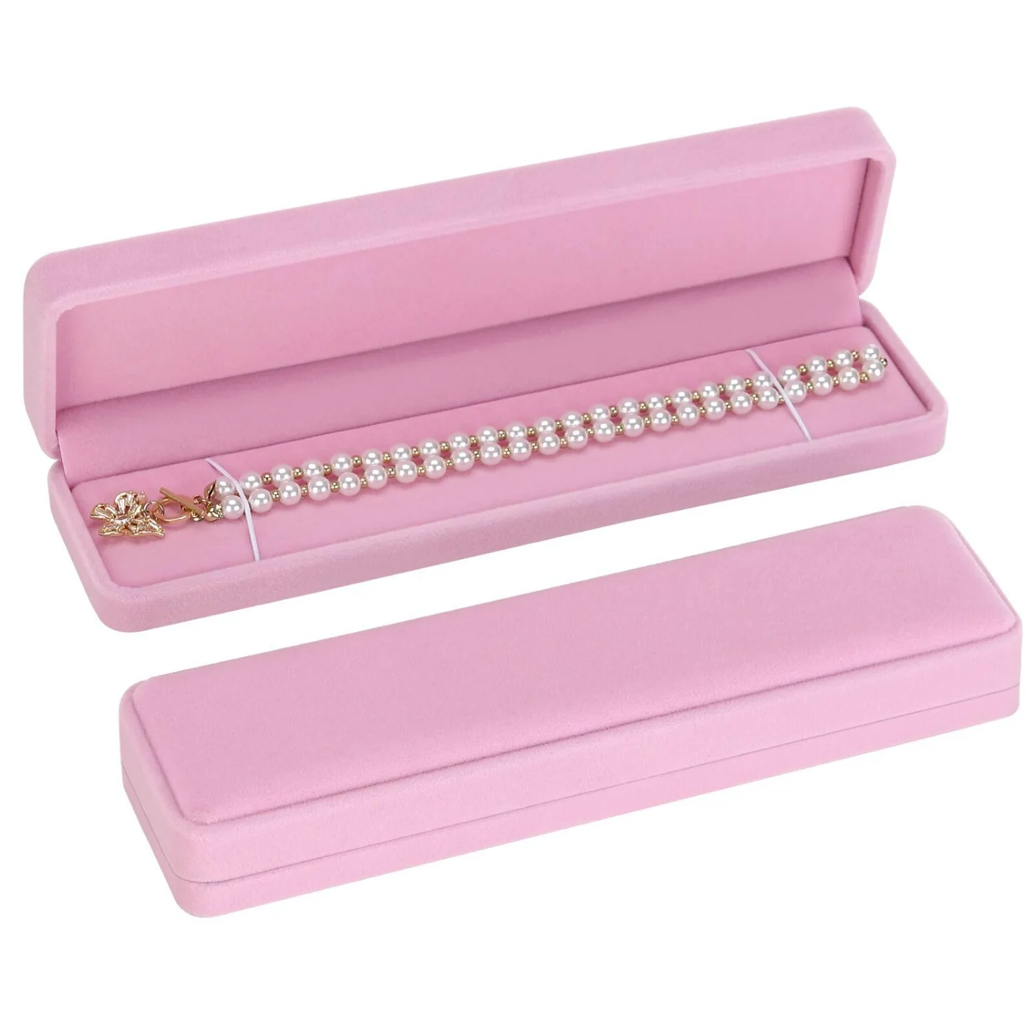 LETURE Long Velvet Chain Boxes, Set of 2 in Pink