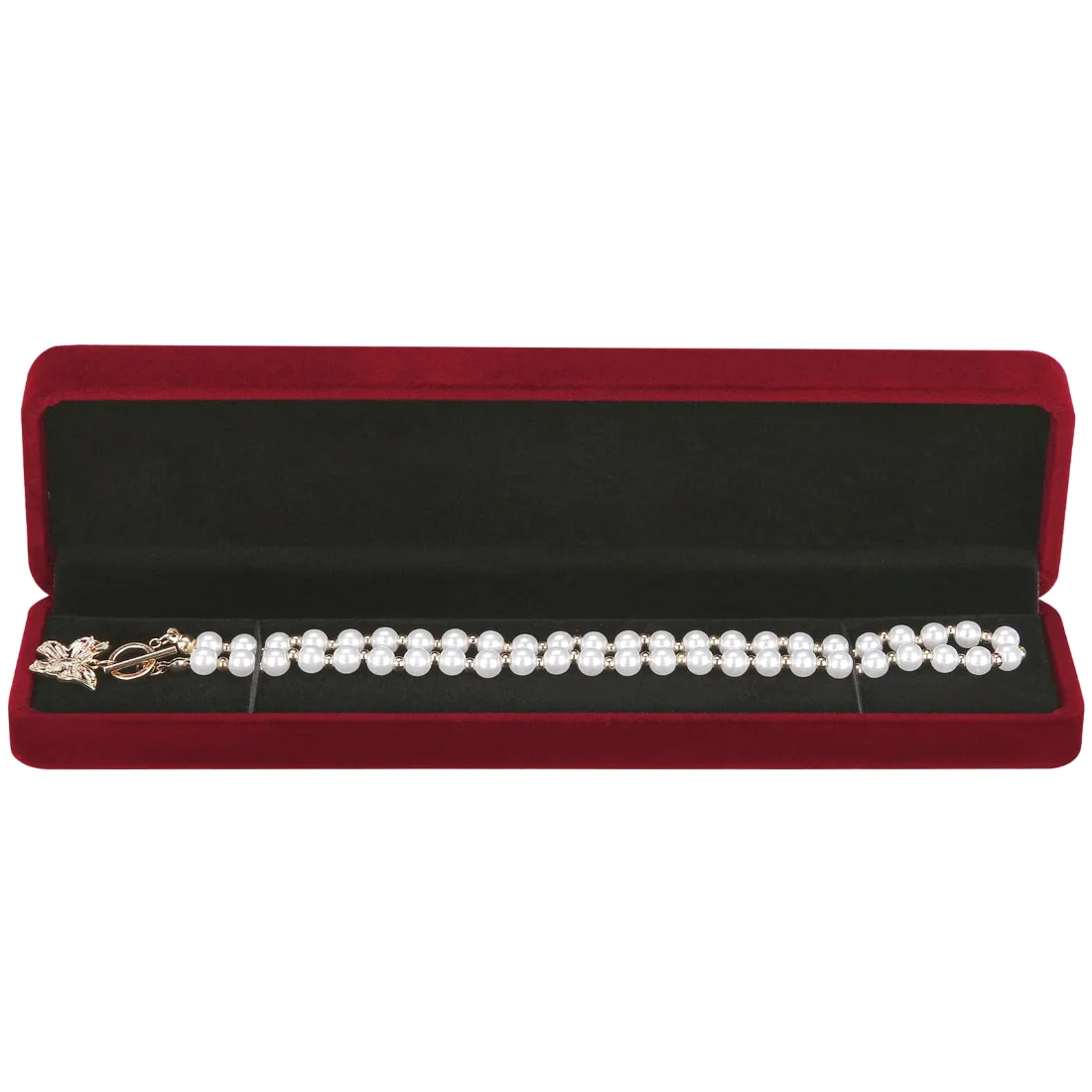 LETURE Long Velvet Chain Boxes, Set of 2 in Red, view 3
