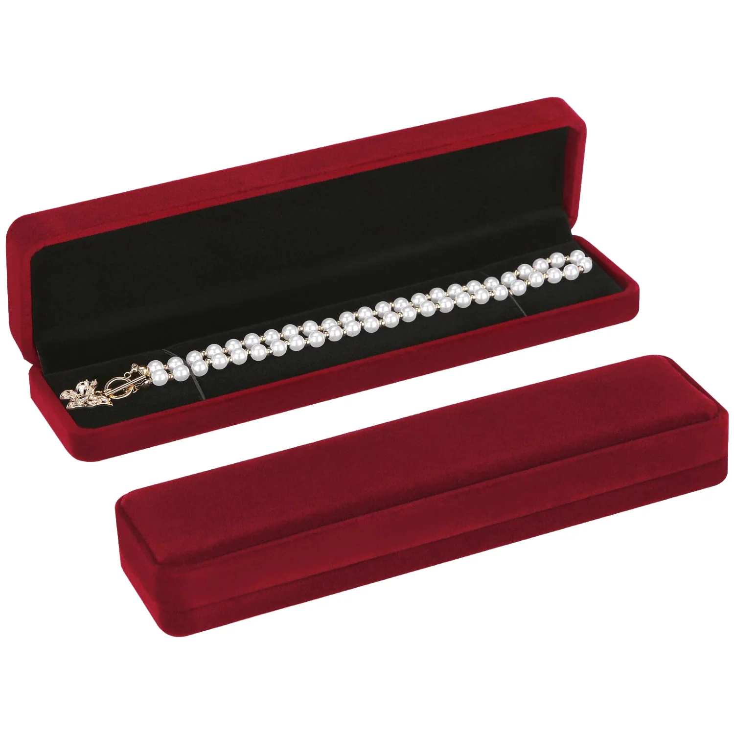 LETURE Long Velvet Chain Boxes, Set of 2 in Red