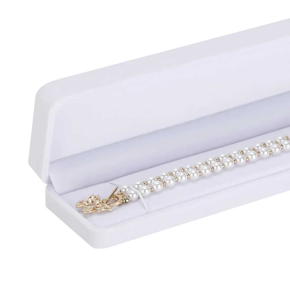 LETURE Long Velvet Chain Boxes, Set of 2 in White, view 3