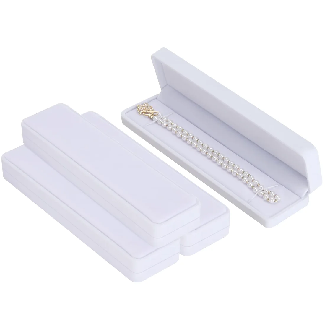 LETURE Long Velvet Chain Boxes, Set of 2 in White, view 5