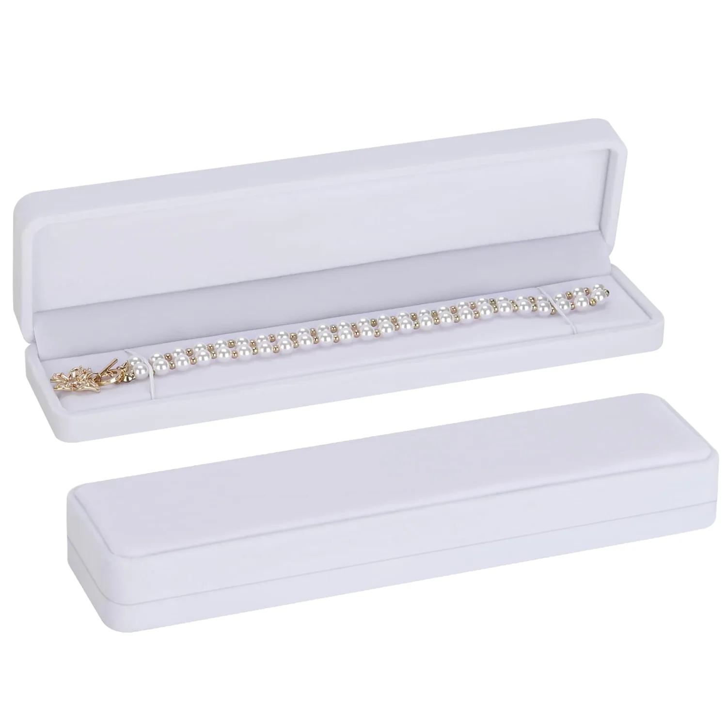 LETURE Long Velvet Chain Boxes, Set of 2 in White