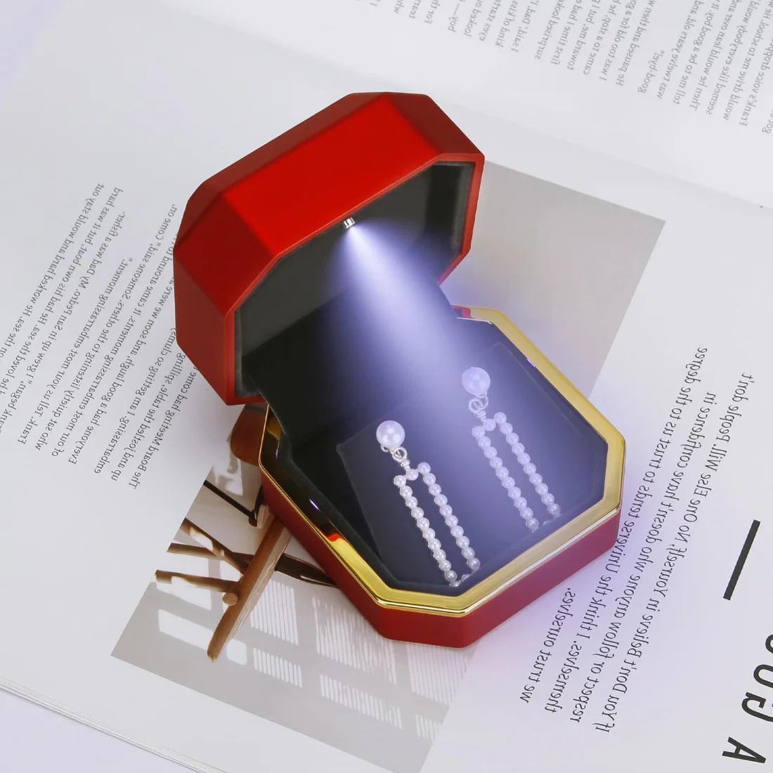 LETURE Luxury LED Earring Box in Red, view 5