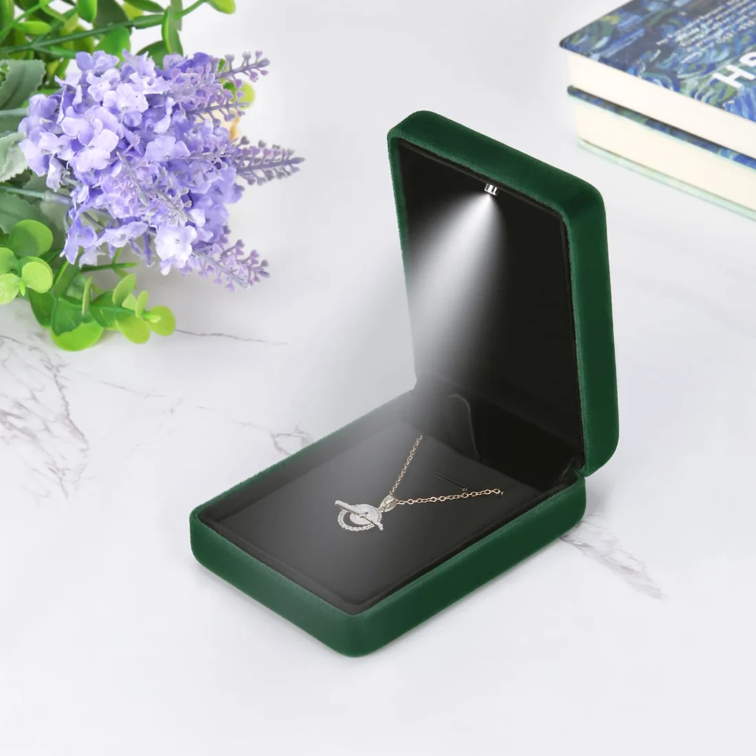 LETURE Metal LED Pendant Box in Green, view 2